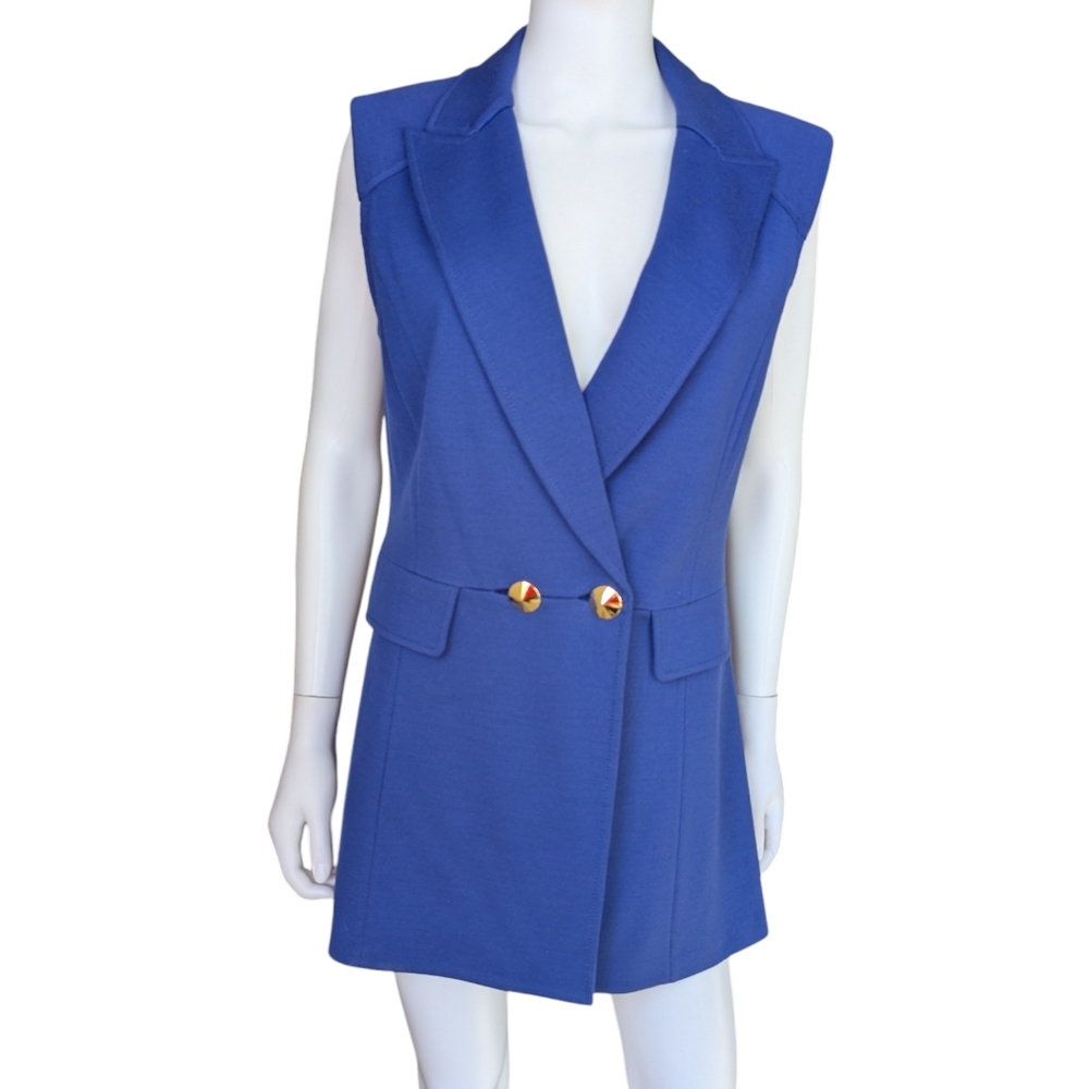 St. John Royal Blue Sleeveless Blazer Vest with Gold Buttons
